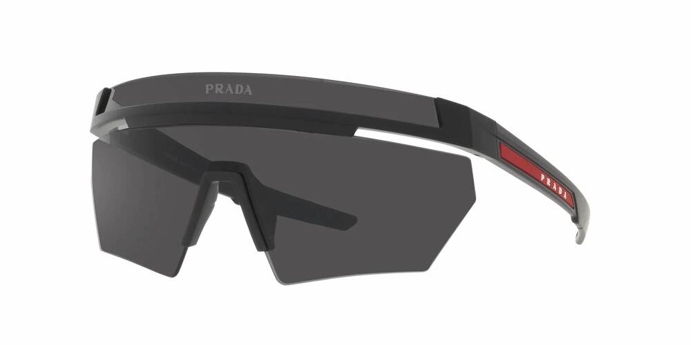 NEW PRADA men's linea rossa impavid wraparound sunglasses in matte black - dark